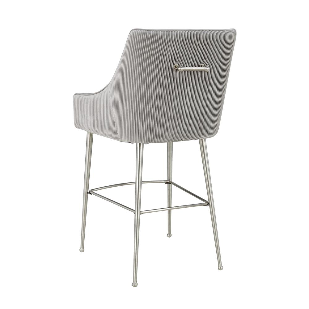 Beatrix Pleated Light Grey Velvet Bar Stool