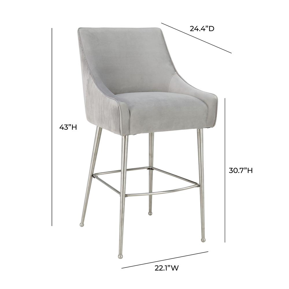 Beatrix Pleated Light Grey Velvet Counter Stool