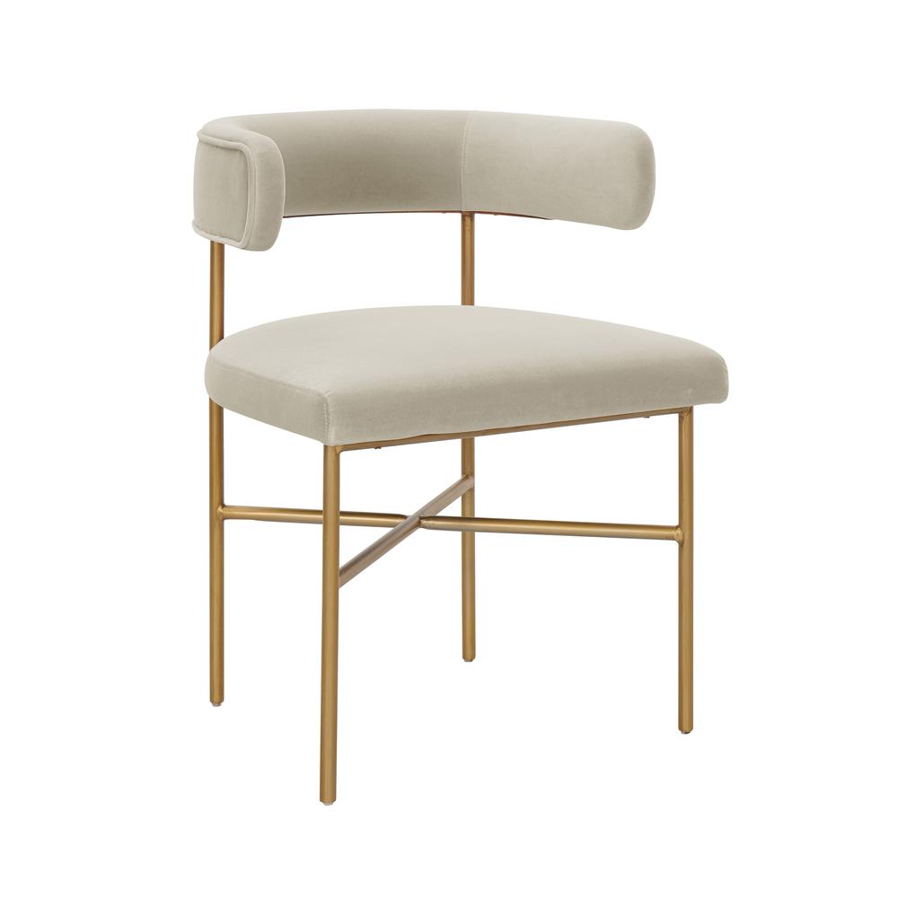 Cream Velvet Dining Chair with Gold Legs and Fiber-Wrapped Foam Seat