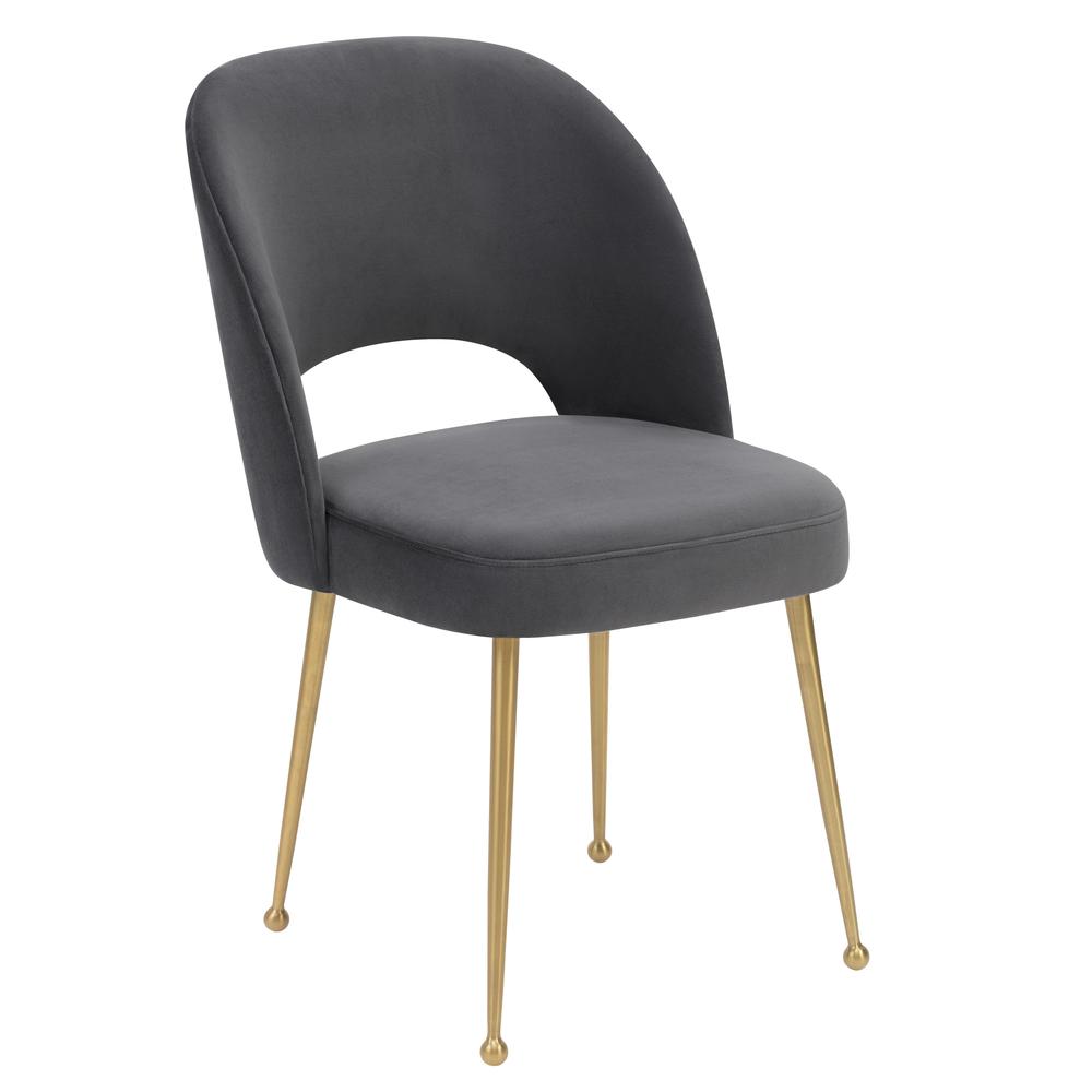 Dark Grey Velvet Dining Chair with Gold Legs and Elegant Design