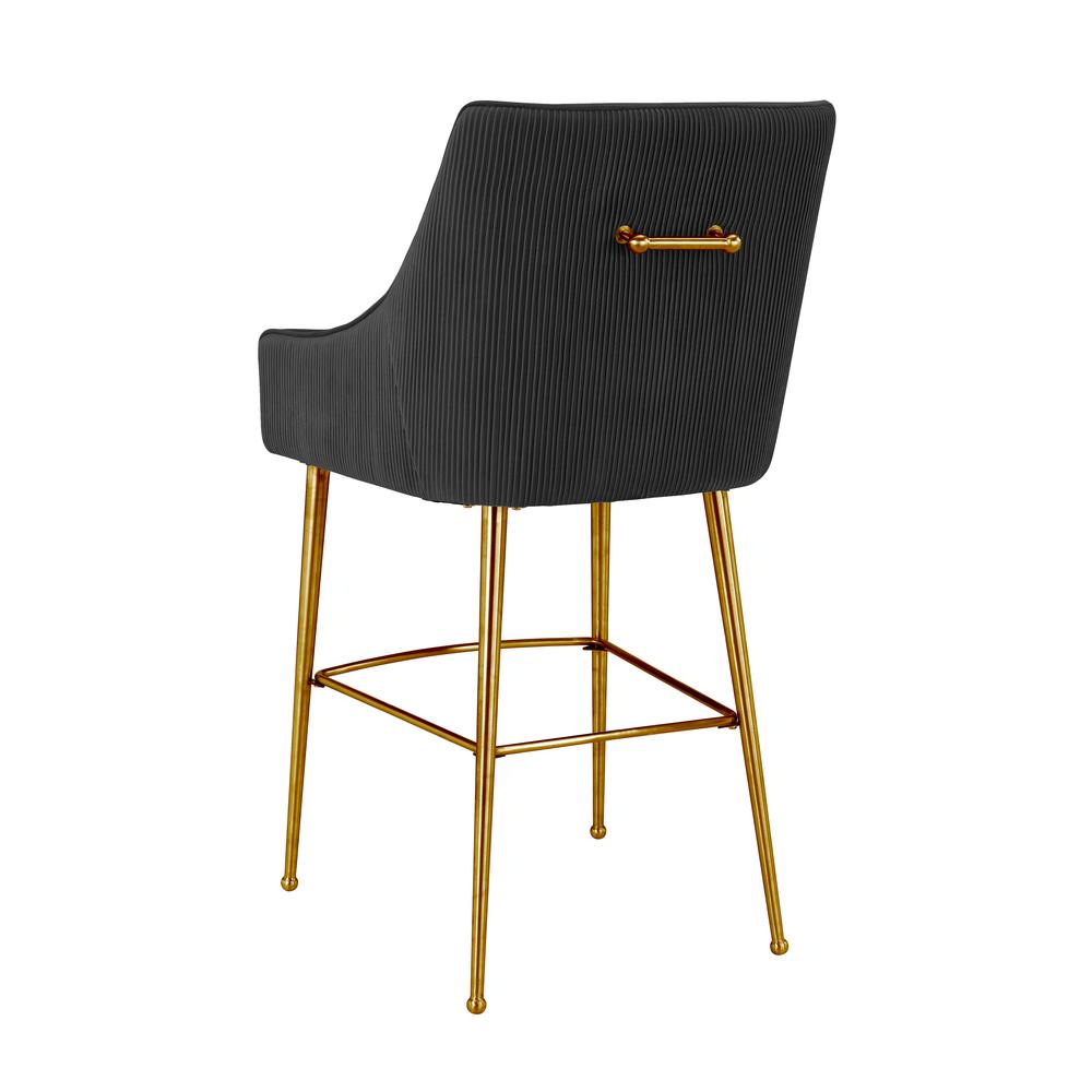 Beatrix Pleated Black Velvet Bar Stool