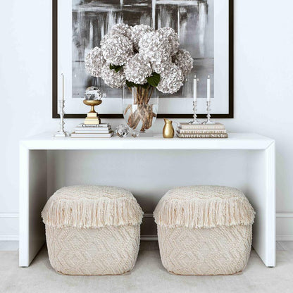 Inca Pouf Tassled Edges With Geometric Patterns