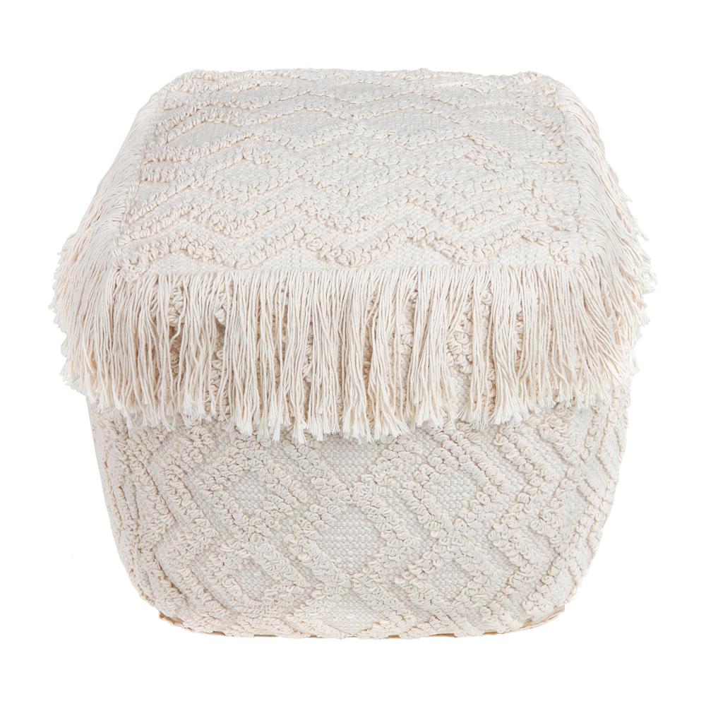 Inca Pouf Tassled Edges With Geometric Patterns