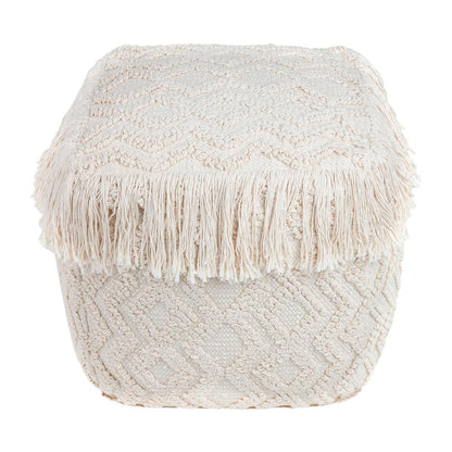 Inca Pouf Tassled Edges With Geometric Patterns