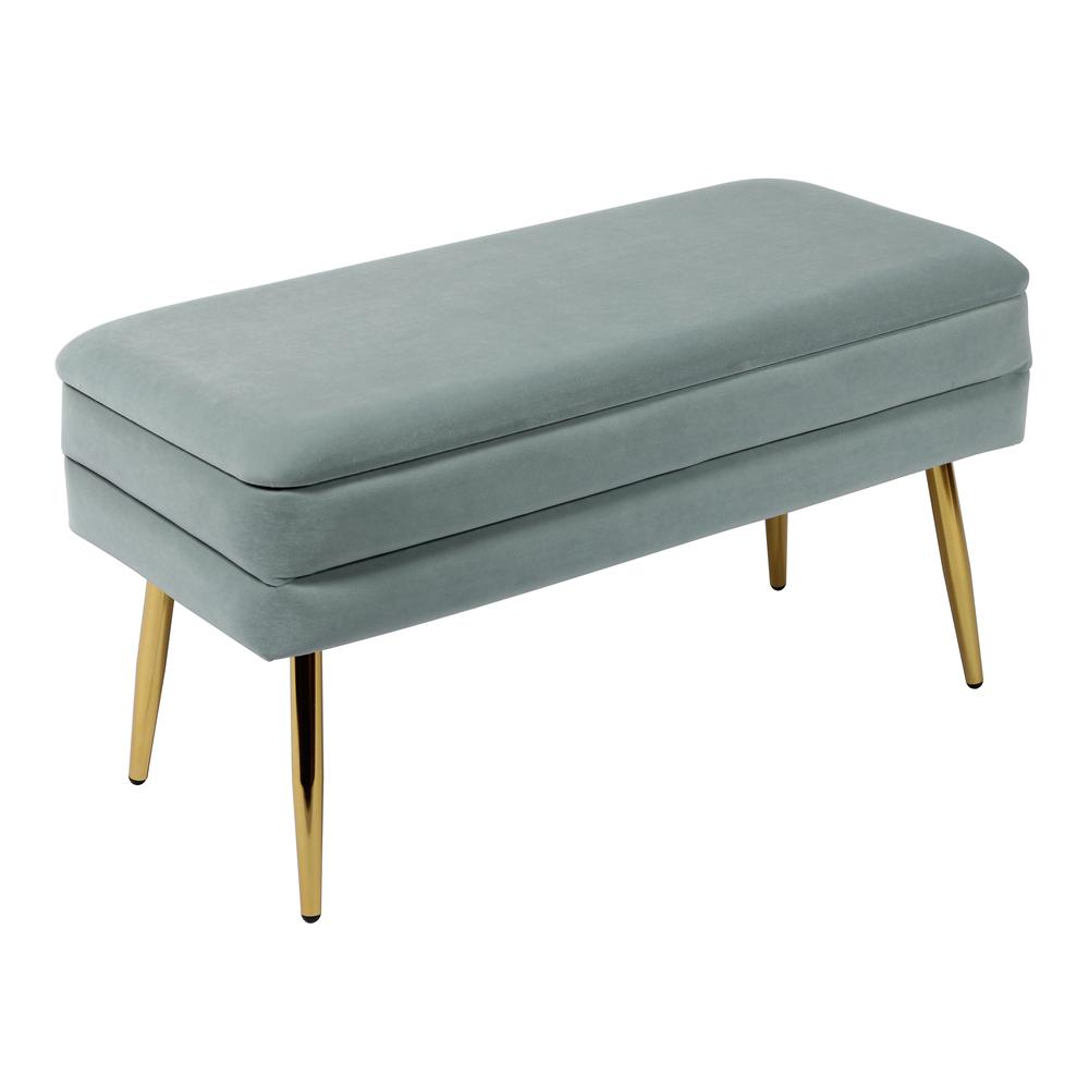 Sea Blue Velvet Storage Bench with Gold Leg Detailing for Living Room