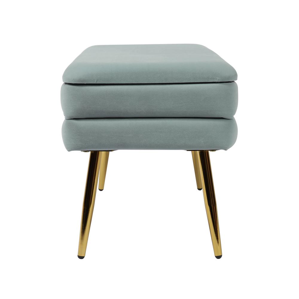 Sea Blue Velvet Storage Bench with Gold Leg Detailing for Living Room