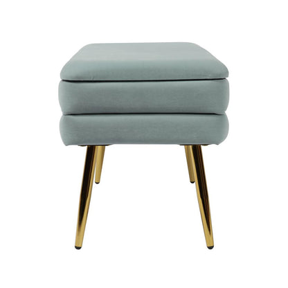 Sea Blue Velvet Storage Bench with Gold Leg Detailing for Living Room