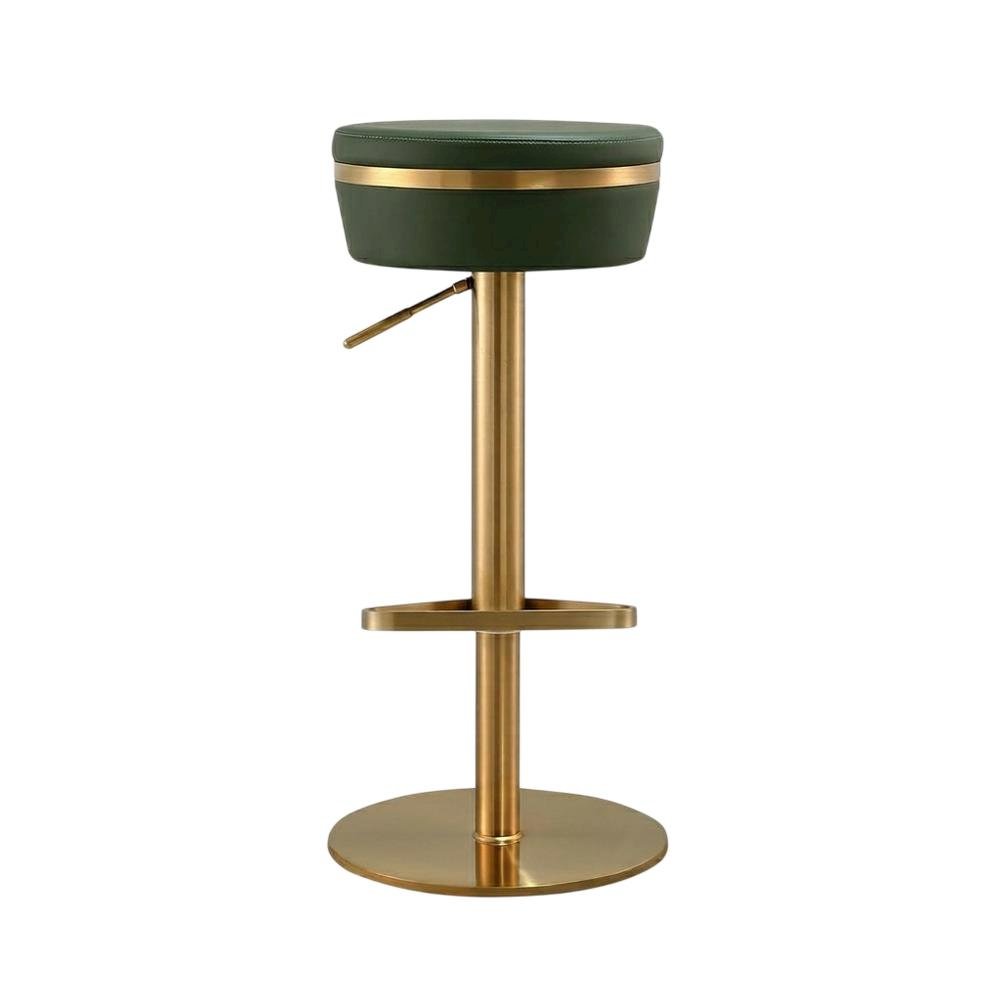 Malachite Green and Gold Adjustable Bar Stool with Fiber-Wrapped Foam Seat