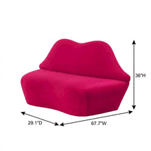 Hot Pink Velvet Loveseat With Sculpted Back, A Unique Lips Sofa Design