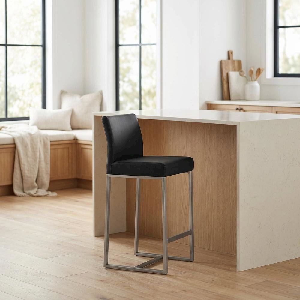 Stainless Steel Counter Stool Set, Adjustable Seat Height and Foam Cushions