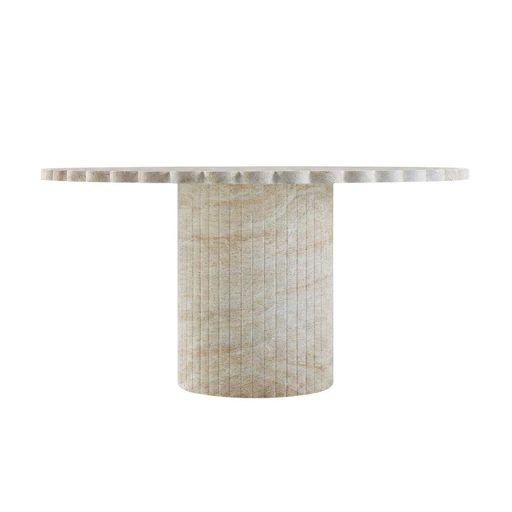 Washed Travertine Round Dining Table, Indoor Outdoor, Seats 6