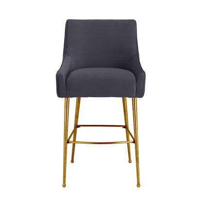 Beatrix Pleated Dark Grey Velvet Counter Stool
