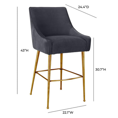 Beatrix Pleated Dark Grey Velvet Counter Stool