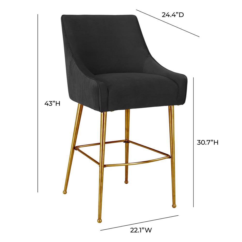 Beatrix Pleated Black Velvet Counter Stool