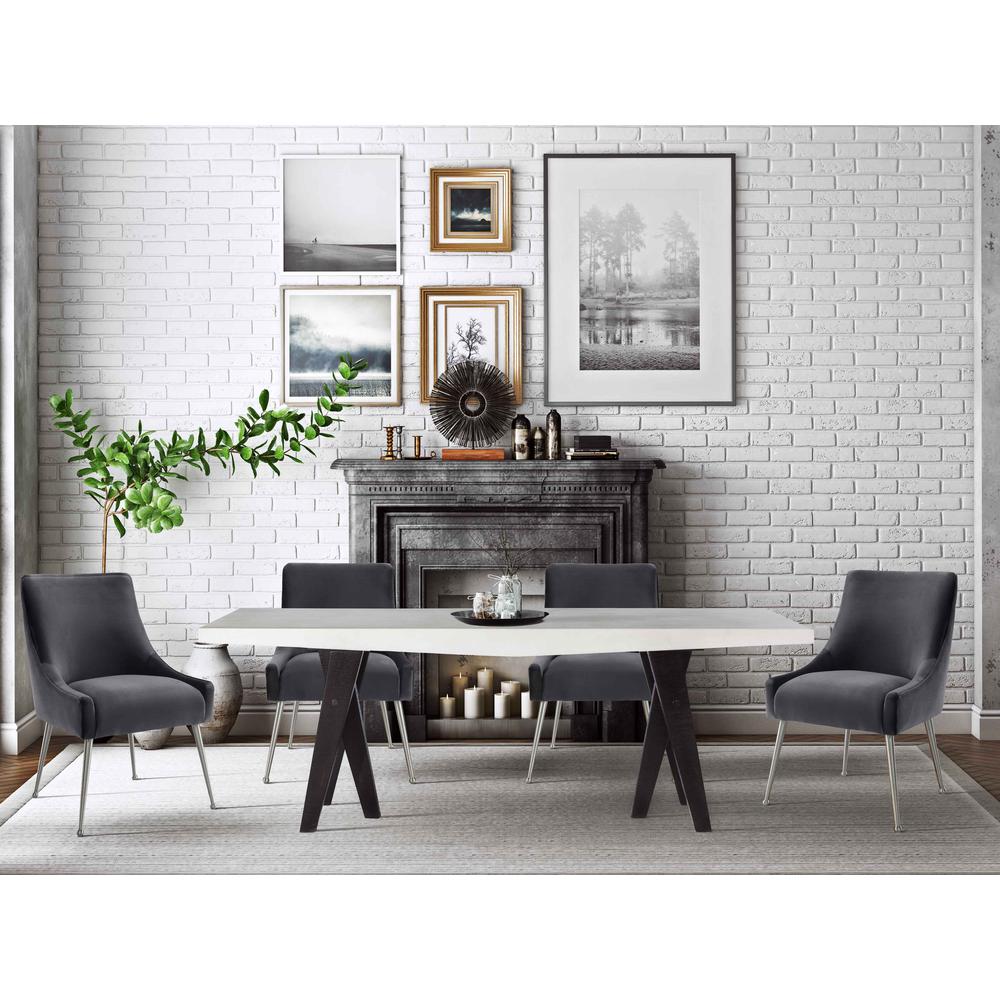 Beatrix Grey Velvet Side Chair with Silver Leg