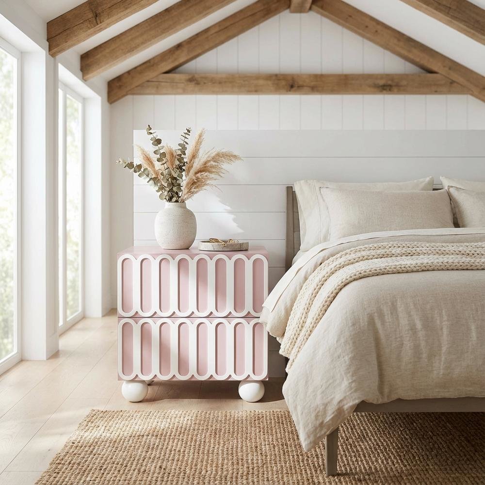 Mauve Nightstand with Soft Close Drawers and Rubberwood Legs