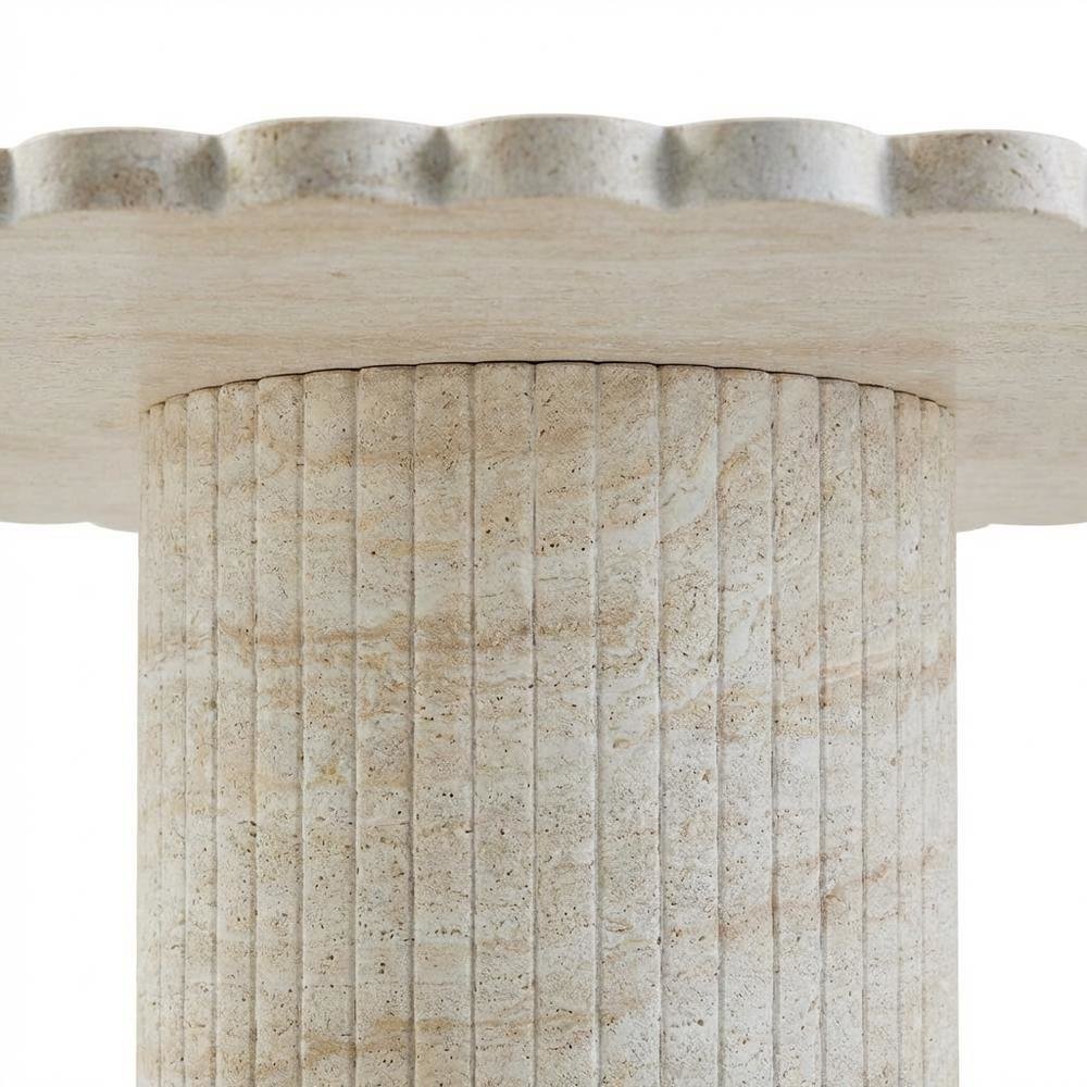 Washed Travertine Round Dining Table, Indoor Outdoor, Seats 6