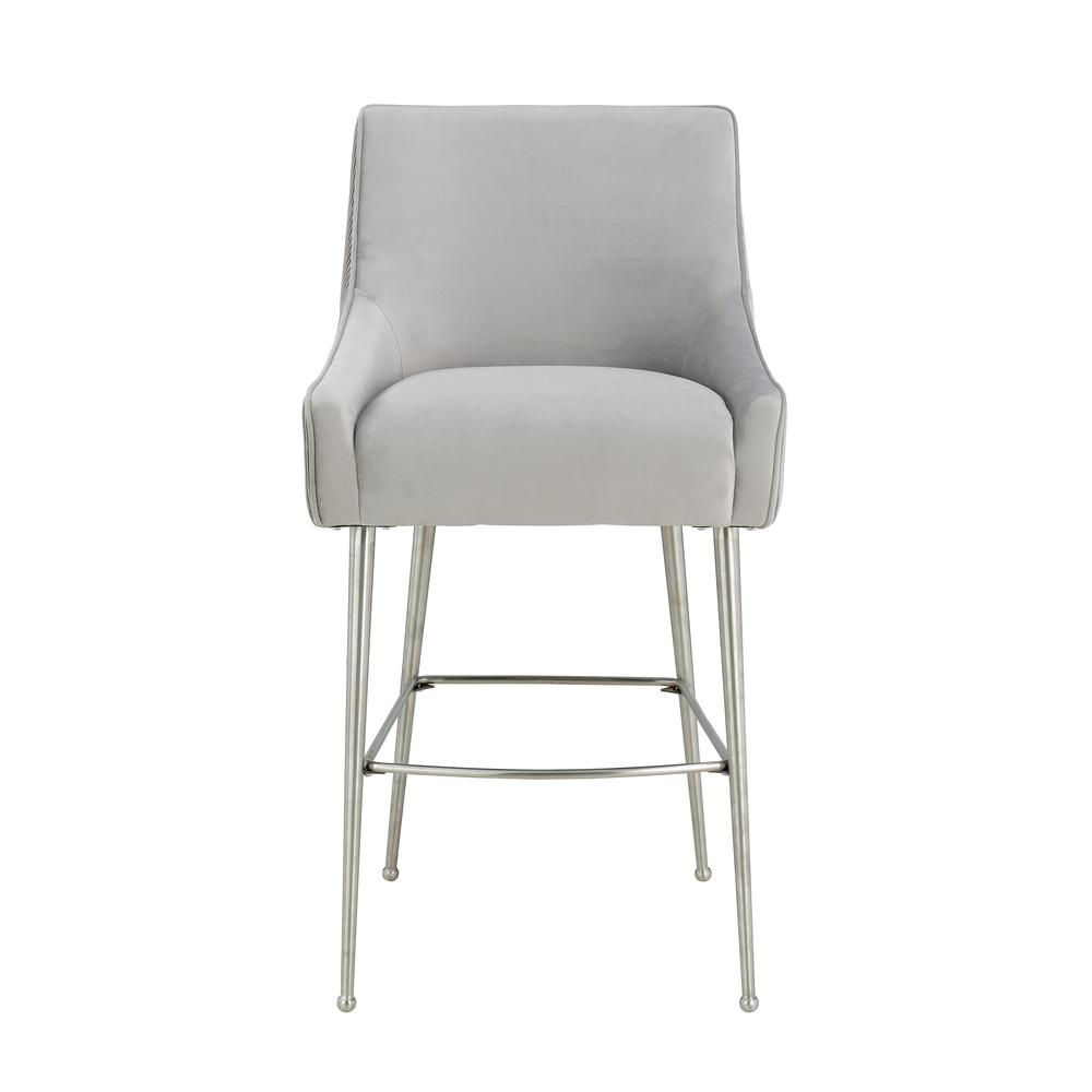Beatrix Pleated Light Grey Velvet Counter Stool