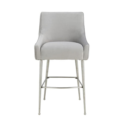 Beatrix Pleated Light Grey Velvet Counter Stool
