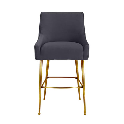 Beatrix Pleated Dark Grey Velvet Counter Stool