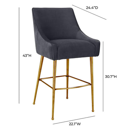 Beatrix Pleated Dark Grey Velvet Counter Stool