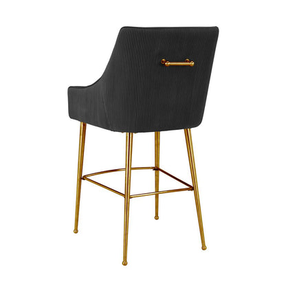 Beatrix Pleated Black Velvet Counter Stool