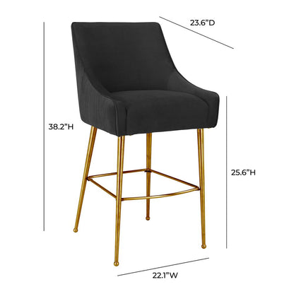 Beatrix Pleated Black Velvet Counter Stool