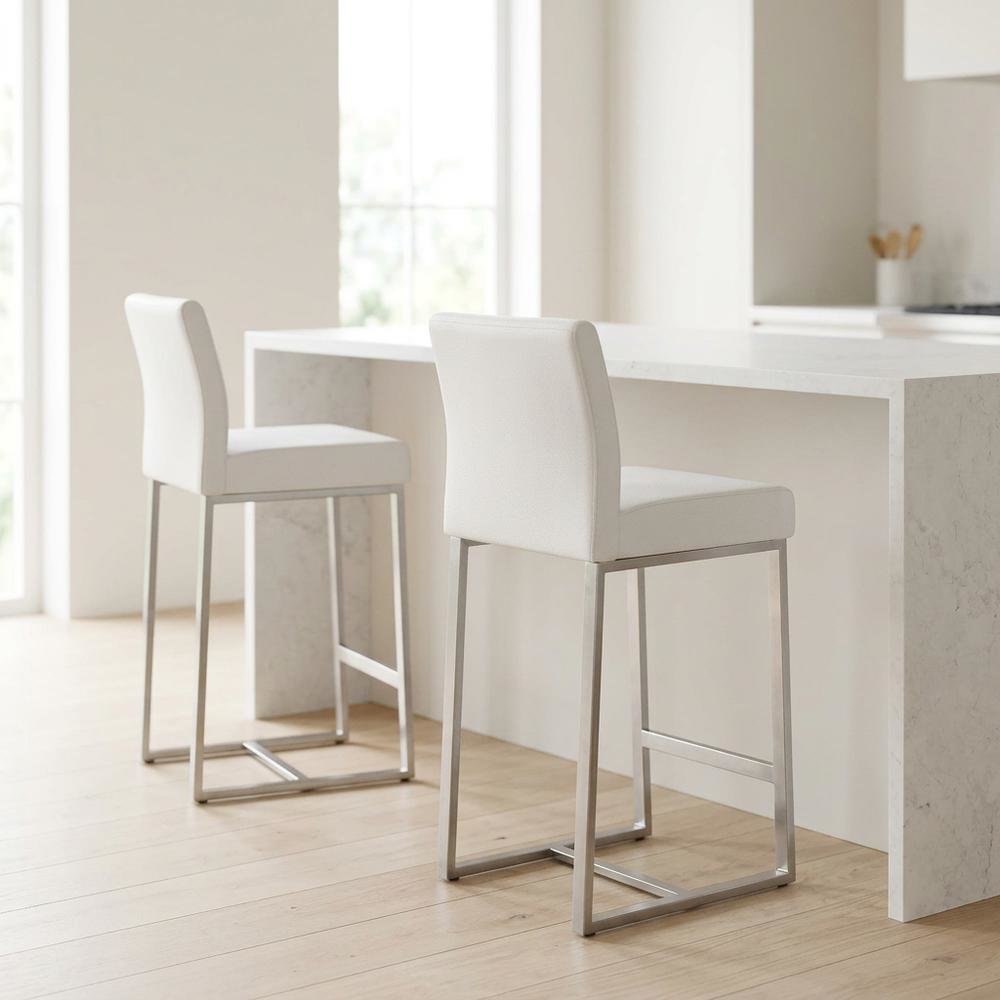White Stainless Steel Counter Stool Set - Modern, Durable, 2-Pack