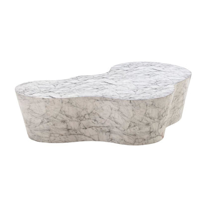 Modern White Stone Coffee Table with Marble Veneer Concrete Finish