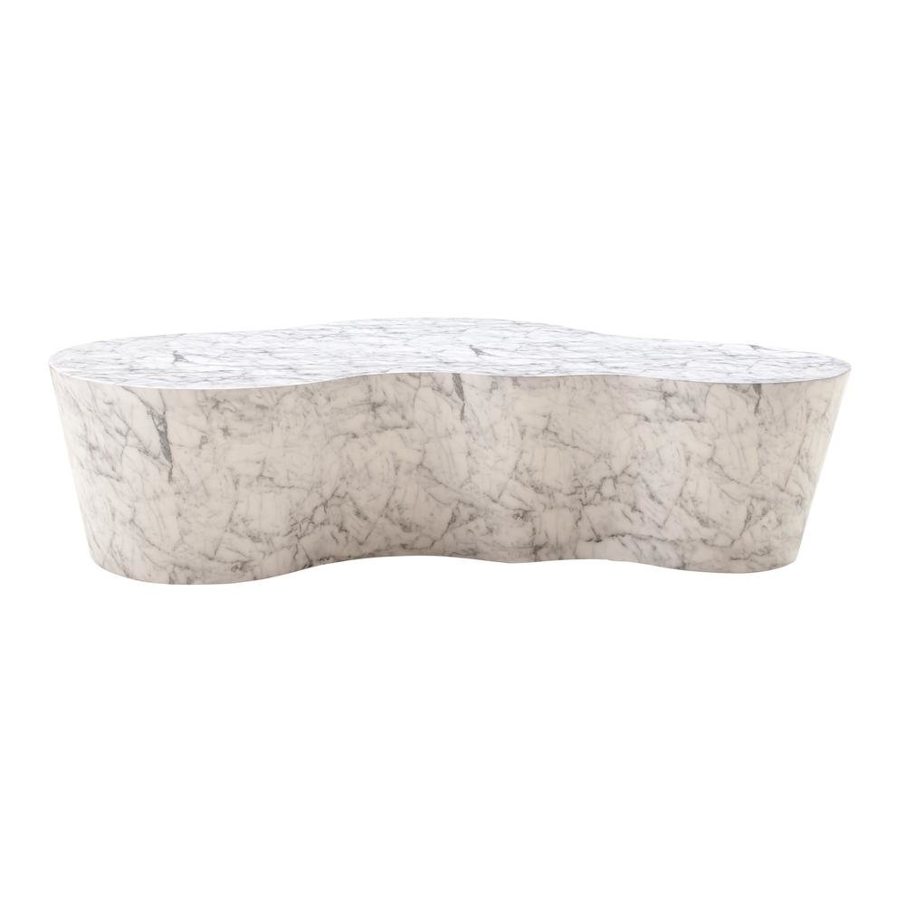 Modern White Stone Coffee Table with Marble Veneer Concrete Finish