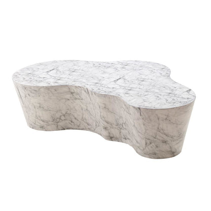 Modern White Stone Coffee Table with Marble Veneer Concrete Finish