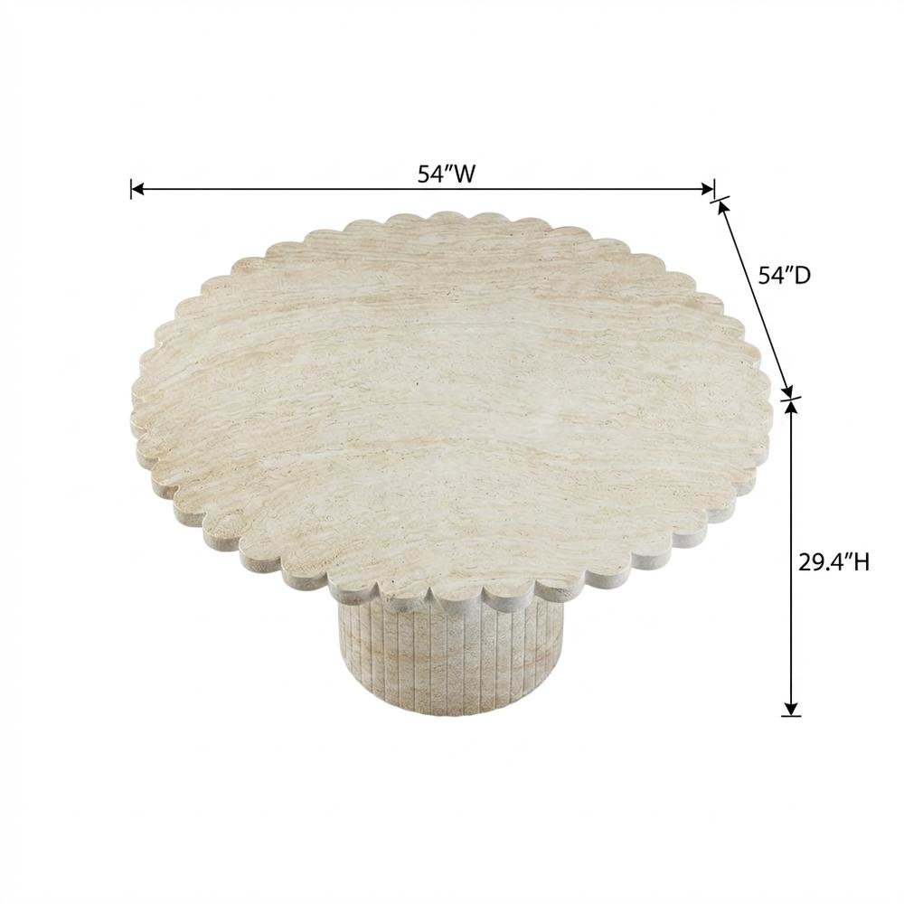 Washed Travertine Round Dining Table, Indoor Outdoor, Seats 6