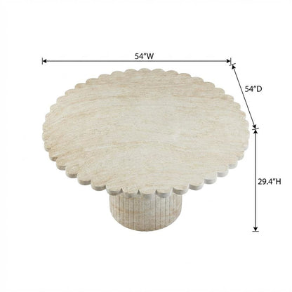 Washed Travertine Round Dining Table, Indoor Outdoor, Seats 6