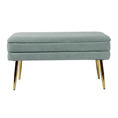 Sea Blue Velvet Storage Bench with Gold Leg Detailing for Living Room