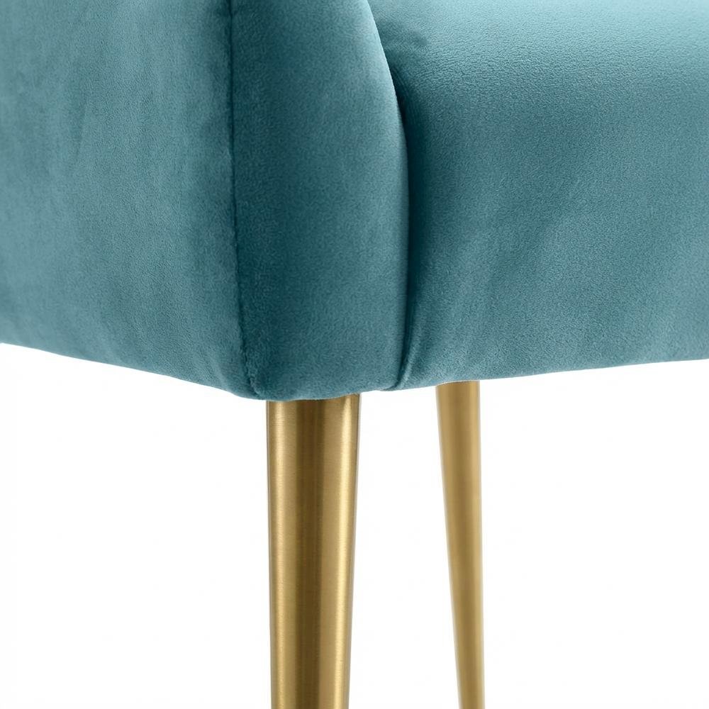 Velvet Side Chair in Sea Blue with Gold-Stainless Steel Legs and Fiber Foam Seat