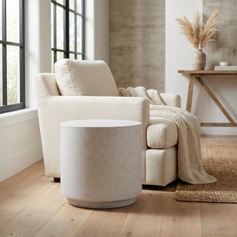 Speckled Terrazzo Side Table with Adjustable Shelf and Modern Design
