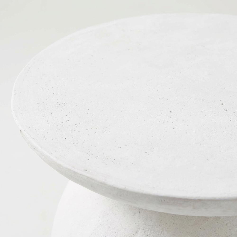 White Concrete Side Table with Adjustable Shelf and Modern Design