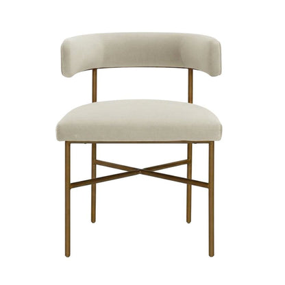 Cream Velvet Dining Chair with Gold Legs and Fiber-Wrapped Foam Seat