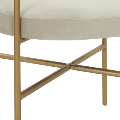Cream Velvet Dining Chair with Gold Legs and Fiber-Wrapped Foam Seat