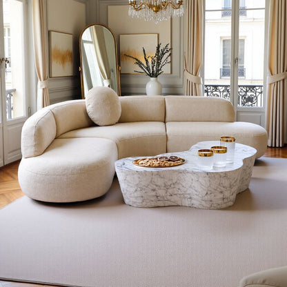 Modern White Stone Coffee Table with Marble Veneer Concrete Finish