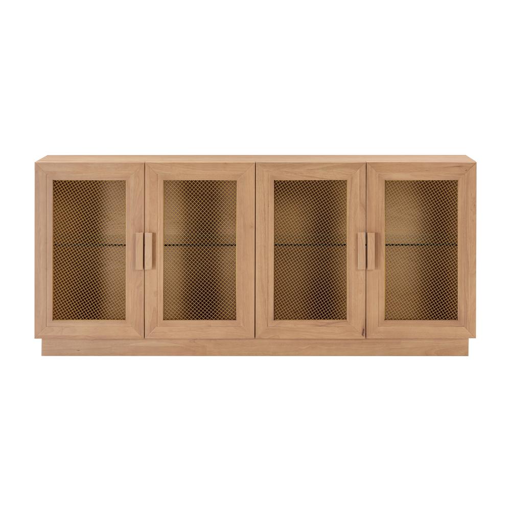 Elegant Blue Media Console Featuring Ash Veneer and Glass Shelving
