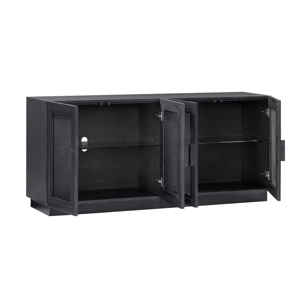 Sleek Black Wood Media Console with Adjustable Shelves for Modern Living
