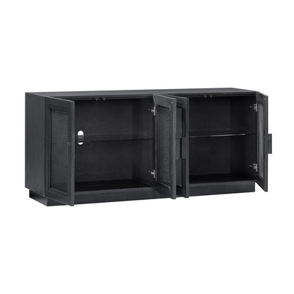 Sleek Black Wood Media Console with Adjustable Shelves for Modern Living