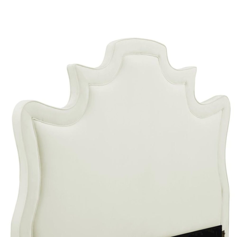 Cream Velvet Bed Frame King Size With Wood Slats And Refined Upholstered Base
