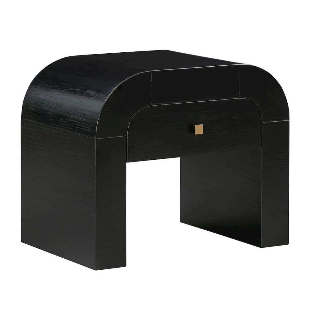 Black Nightstand With 1 Drawer And Rounded Frame, Small Bedside Table Design