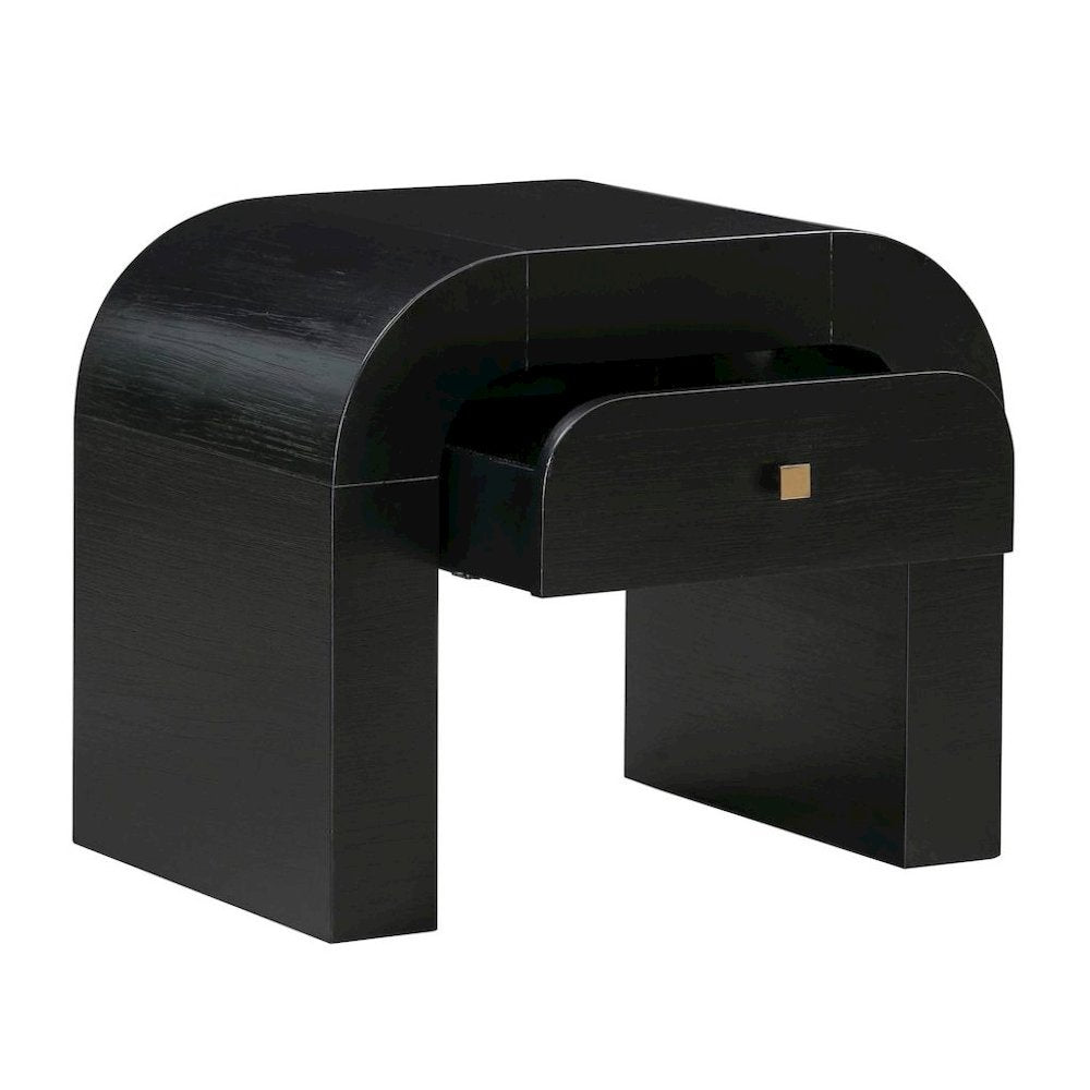 Black Nightstand With 1 Drawer And Rounded Frame, Small Bedside Table Design