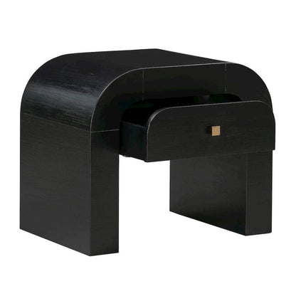 Black Nightstand With 1 Drawer And Rounded Frame, Small Bedside Table Design