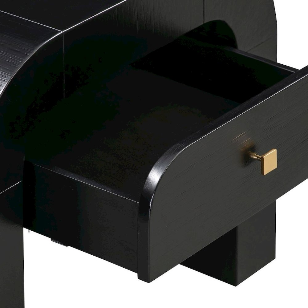 Black Nightstand With 1 Drawer And Rounded Frame, Small Bedside Table Design