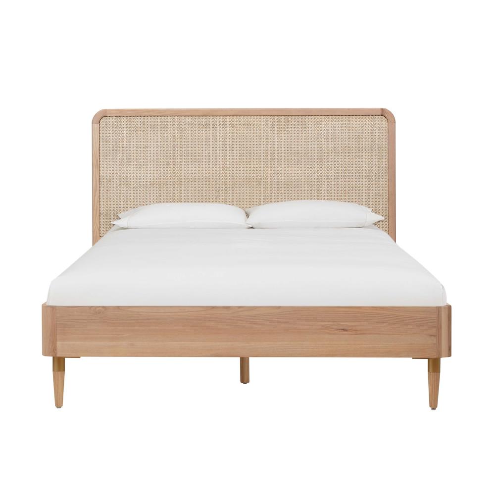 Cane Textured King Bed with Ash Wood Frame and Natural Ash Legs