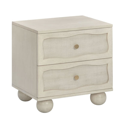 Grappa Whitewashed Wood & Raffia Wavy Nightstand